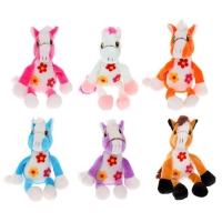 Мягкая игрушка-присоска "Лошадь" на грудке три цветка, цвета МИКС