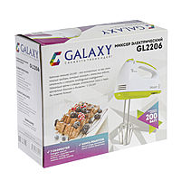 Миксер Galaxy GL 2206, ручной, 200 Вт, 7 скоростей, 4 насадки, зелёный