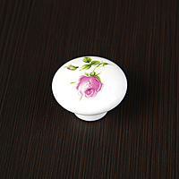 Ручка кнопка Ceramics 004, керамическая, белая с рисунком