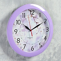 Часы настенные круглые "Цветущее дерево", сиреневый обод, 29х29 см