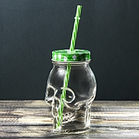 Банка 550 мл "Череп", с крышкой и трубочкой, цвет МИКС
