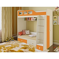 Детская двухъярусная кровать «Астра 3», цвет дуб молочный/оранжевый
