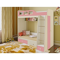 Детская двухъярусная кровать «Астра 3», цвет дуб молочный/розовый