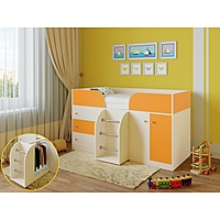 Детская кровать-чердак «Астра 5», цвет дуб молочный/оранжевый