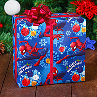 Бумага упаковочная глянцевая  "Супер нового года!", Человек-паук, 70х100 см