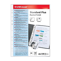 Файл-вкладыш А4, 100 штук Erich Krause Standard Plus, прозрачный, текстура поверхности "апельсиновая корка", вмещает до 50 листов