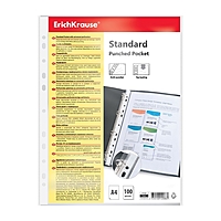 Файл-вкладыш А4, 100 штук Erich Krause Standard, прозрачный, текстура поверхности "апельсиновая корка", вмещает до 50 листов