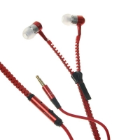 Наушники Luazon, микрофон, провод-молния, тканевая оплетка, корпус металл, красные