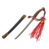 Сувенирное оружие «Катана на подставке», чёрные ножны, красные кисти на рукоятке, 21 см