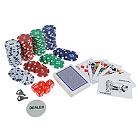 Набор для покера Poker set: 2 колоды карт по 54 шт., 200 фишек, 5 кубиков, в металлическом кейсе