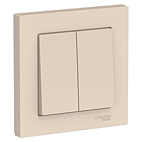 Выключатель SE ATLASDESIGN, 10 А, 2 клавиши, в сборе, сх.5, бежевый