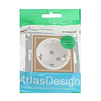 Розетка SE ATLASDESIGN ART, 250 В, 16 А, встраиваемая, с заземлением, шторки, IP20, белая, ATN200145