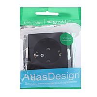 Розетка SE ATLASDESIGN, 250 В, 16 А, встраиваемая, с заземлением, IP20, карбон, ATN001043