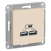 Розетка SE ATLASDESIGN, 2 USB, 2.1/1.05 А, 5 В, бежевая, ATN000233