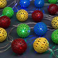 Гирлянда "Нить" 4 м с насадками "Шарик с узором", IP20, прозрачная нить, 20 LED, свечение мульти, 8 режимов, 220 В