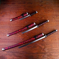 Сувенирное оружие «Катаны на подставке», чёрные ножны с красными узорами в виде драконов