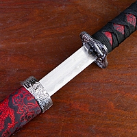 Сувенирное оружие «Катаны на подставке», чёрные ножны с красными узорами в виде драконов