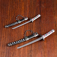Сувенирное оружие «Катаны на подставке», металлические вставки с камнями на ножнах, микс