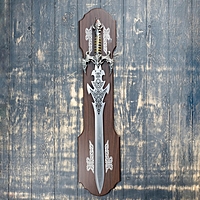 Сувенирное оружие на планшете «Меч», резное лезвие с рисунком, золотая рукоятка с головой дракона