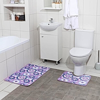Набор ковриков для ванной и туалета "Голубые цветы" 2 шт