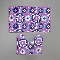 Набор ковриков для ванной и туалета "Голубые цветы" 2 шт