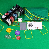 Набор для покера Professional Texas Hold'em: 200 фишек с номиналом, 2 колоды 54 шт., сукно, металлическая коробка