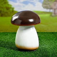 Садовая фигура "Белый гриб" средний, тёмная шляпка, бело-бежевая ножка