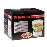 Пароварка Sakura SA-7213GR, электрическая, 500 Вт, 5 л, 2 яруса, бело-зеленый