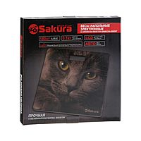 Весы напольные Sakura SA-5065CT, электронные, до 180 кг, 1хCR2032, стекло, картинка "кошка"