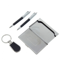 Набор подарочный 4в1 в коробке: 2 ручки, брелок, визитница, черный