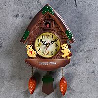 Часы настенные с кукушкой, серия: Детские, "Мишки в домике", 33х19 см пластик