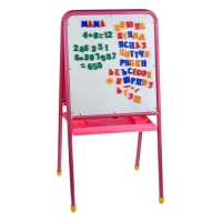 Мольберт детский, универсальный, розовый. В комплект входят магнитные цифры и буквы.