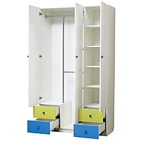 Шкаф 3-х дверный «Радуга», с ящиками и зеркалом, 1200 × 490 × 2100 мм, белый/лайм/синий