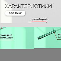 Гриф олимпийский тренировочный с замками, вес 15 кг, 220 см, d=50 мм, до 300 кг