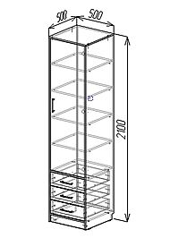 Шкаф – пенал «Клик Мебель», 3 ящика, 500×500×2100 мм, цвет дуб вотан/белый