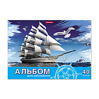 Альбом для рисования А4, 40 листов, на клею, Erich Krause «Морская прогулка», блок 120 г/м2, обложка мелованный картон 170 г/м2, жесткая подложка 360 г/м2, белизна 100%