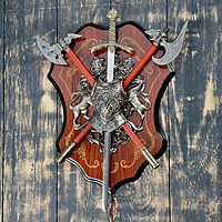 Сувенирное оружие «Геральдика на планшете» с фигурами льва и лошади, меч и два топора