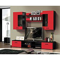 Гостиная «Грация 1.4», 2400 × 520 × 2000 мм, фасады МДФ, цвет венге / красный глянец