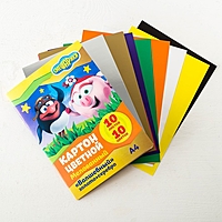 Картон цветной мелованный А4 10л 10цв, СМЕШАРИКИ, (серебро золото) 240г/м2