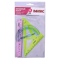 Набор чертежный (линейка 15 см, транспортир 10 см, треуг-трафарет) НЧМ01е