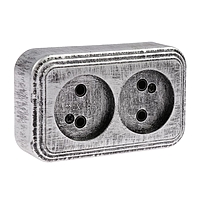 Розетка "Элект" RA 16-237-ЧС, двухместная, наружная, без з/к, 16 А, цвет черный под серебро   436445