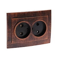 Розетка "Элект" RS 16-237-ЧМ, двухместная, скрытая, без з/к, 16 А, цвет черный под медь
