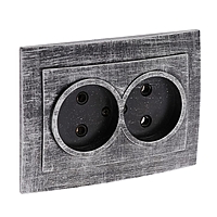 Розетка "Элект" RS 16-237-ЧС, двухместная, скрытая, без з/к, 16 А, цвет черный под серебро