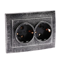 Розетка "Элект" RS 16-238-ЧС, двухместная, скрытая, с з/к, 16 А, цвет черный под серебро