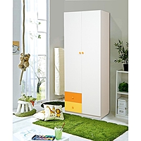 Шкаф 2-х дверный с ящиками «Радуга», 800 × 490 × 2100 мм, цвет белый/оранжевый/жёлтый