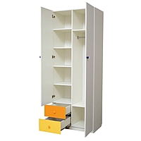 Шкаф 2-х дверный с ящиками «Радуга», 800 × 490 × 2100 мм, цвет белый/оранжевый/жёлтый