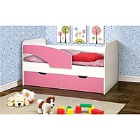 Кровать детская «Дельфин», 2 ящика, 800 × 1800 мм, левая, цвет белый / ярко-розовый
