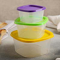 Набор квадратных контейнеров BioFresh, 3 шт: 0.23;0,5;0,9л, цвет МИКС