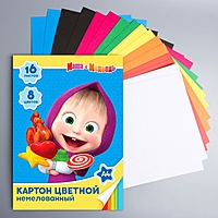 Картон цвет немелов А4, 16л 8цв, Маша и Медведь