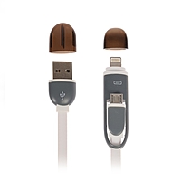 Кабель LuazON, Lighting/micro USB - USB, 2 в 1, 1 А, 1 м, провод плоский, белый